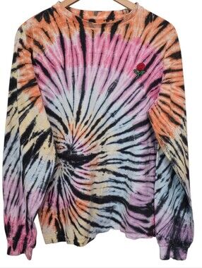 Eighty-Eight Spiral Tie-Dye Longsleeve T-shirt With Embroidered Rose Detail Sz L